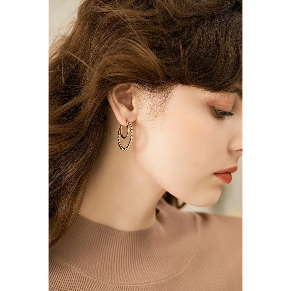 Gold Hoop Earrings for Women 14K Gold Beaded Hoop Earring Hypoallergenic Jewelry